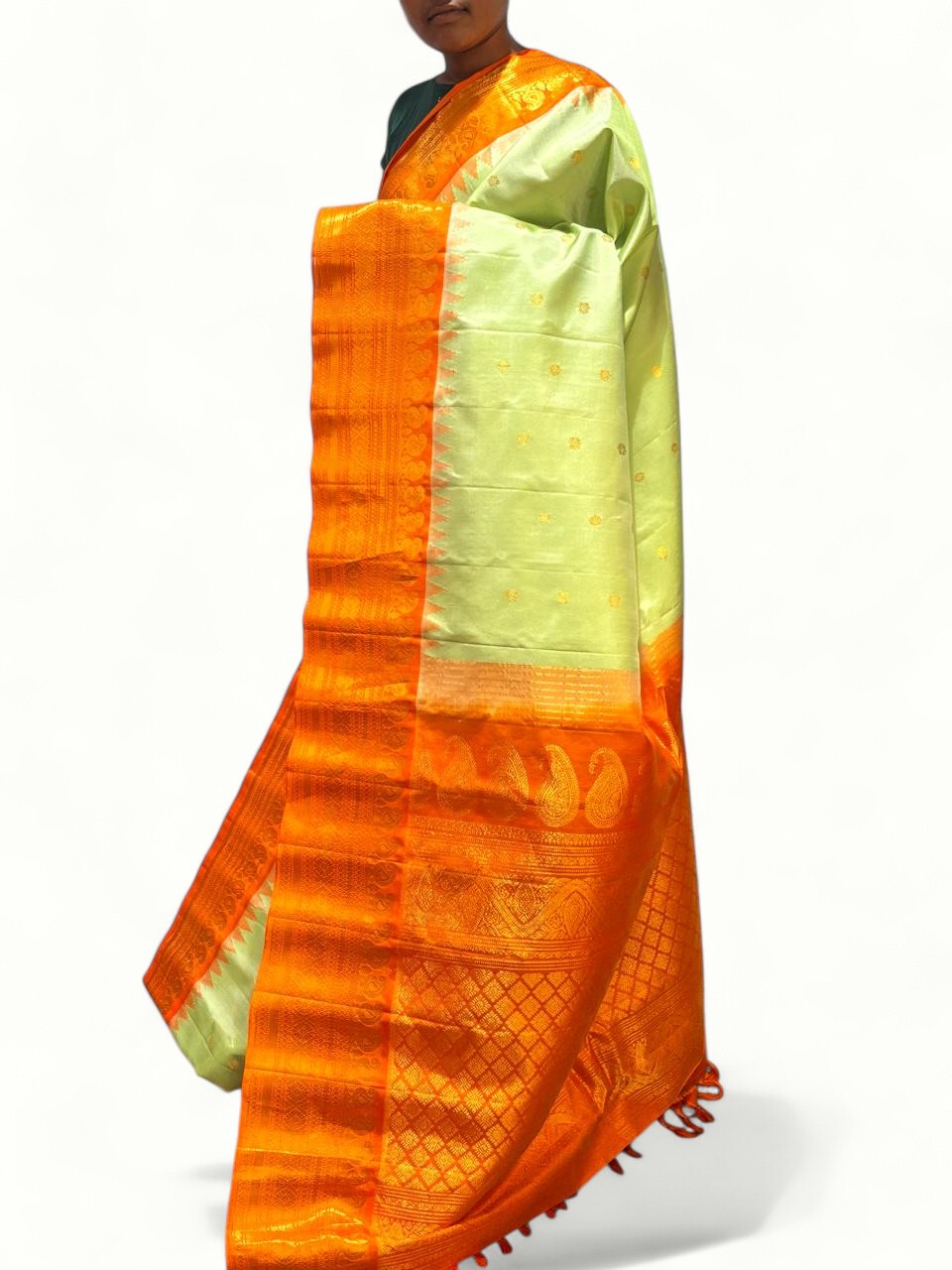 Pure Gadwal Silk Pista Green Orange