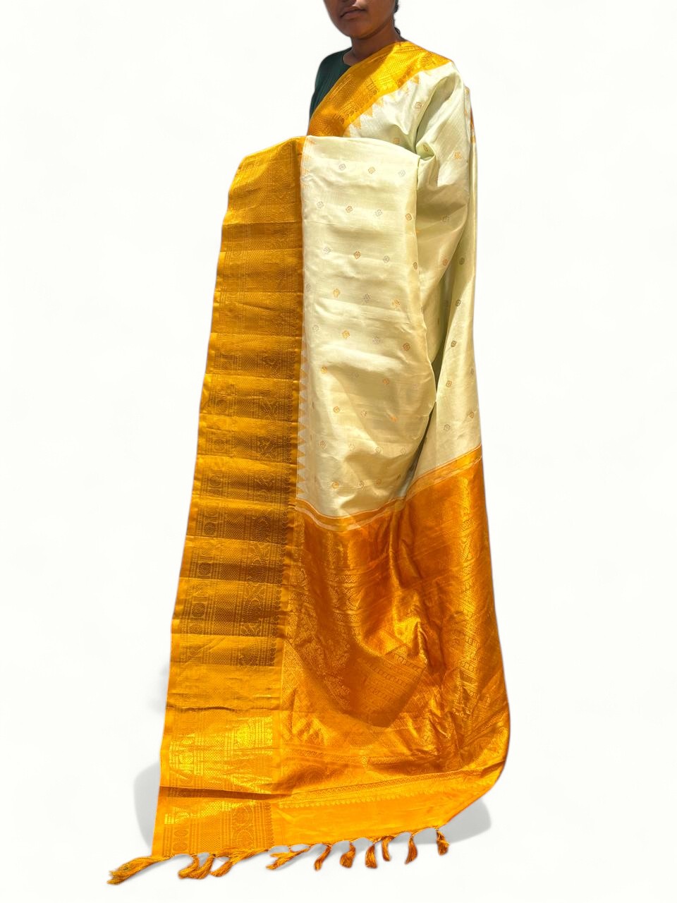 Pure Gadwal Silk Cream Yellow