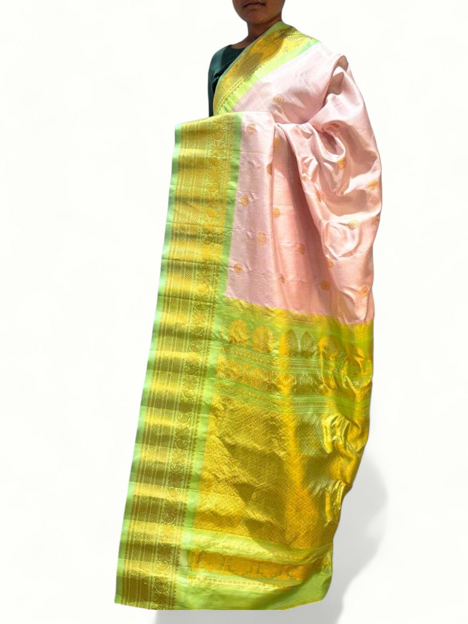 Pure Gadwal Silk Light Pink Green