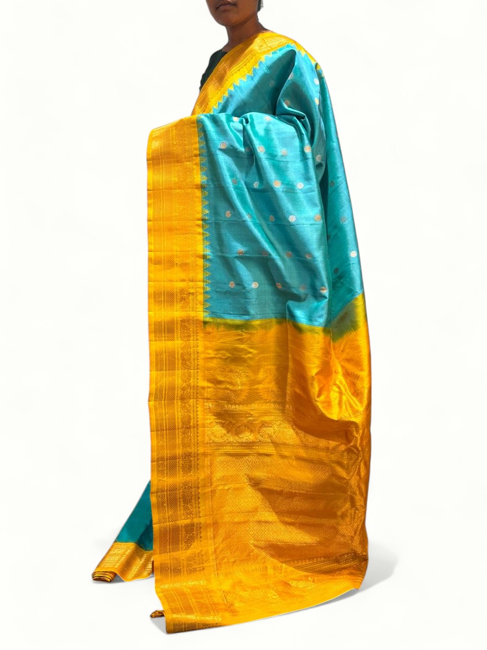 Pure Gadwal Silk Blue Yellow