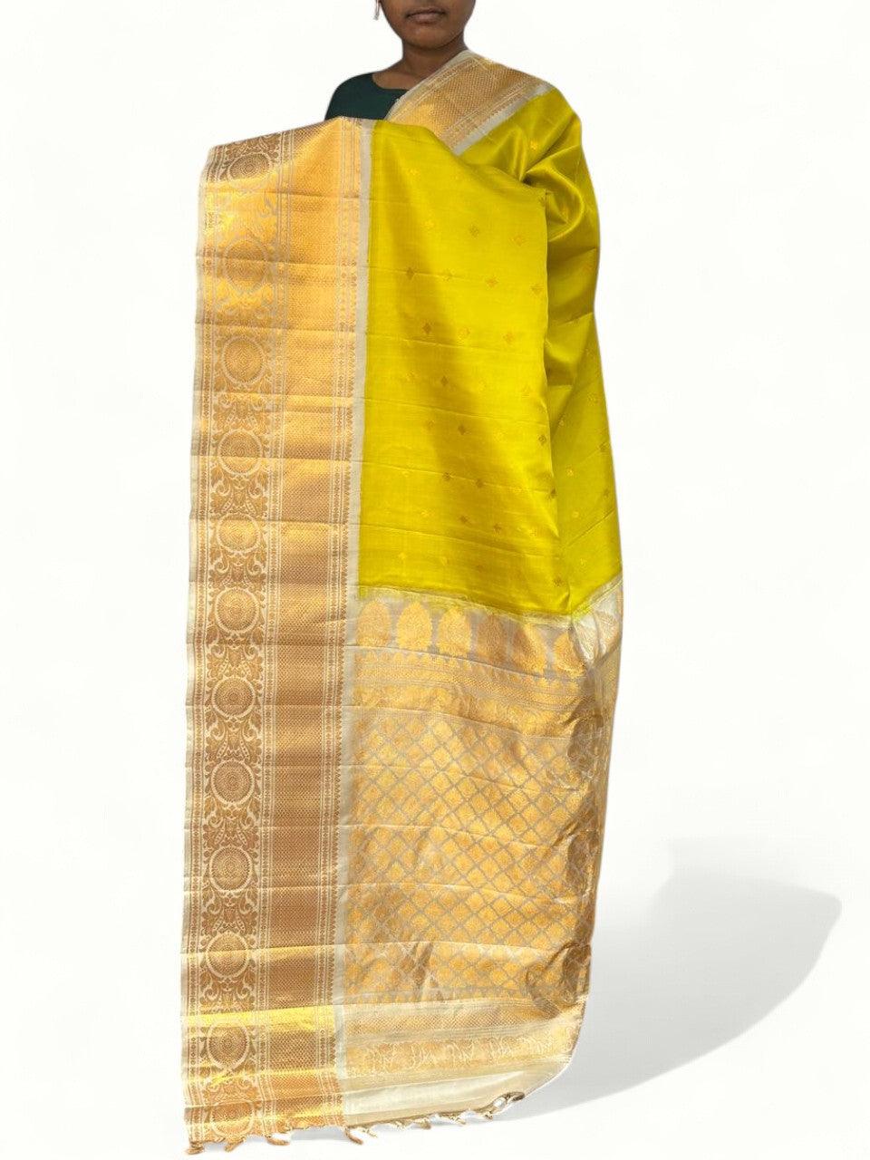 Pure Gadwal Silk Yellow Cream