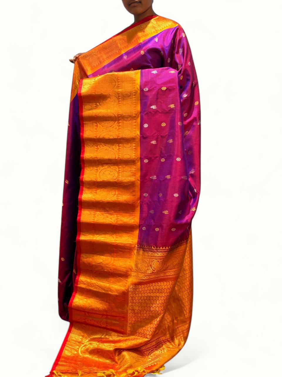 Pure Gadwal Silk Purple Yellow