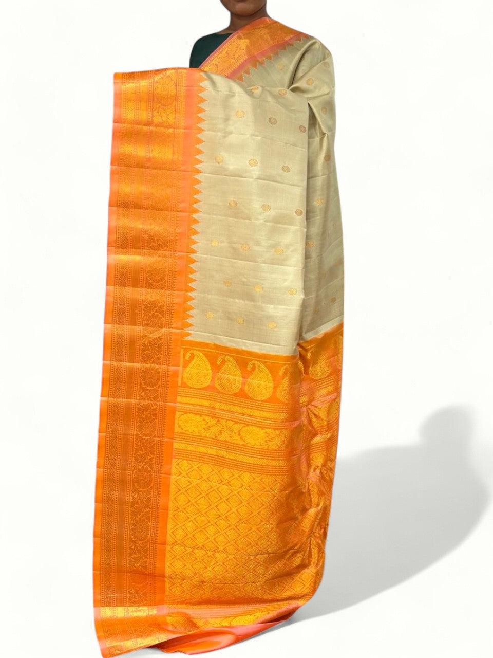 Pure Gadwal Silk Cream Orange