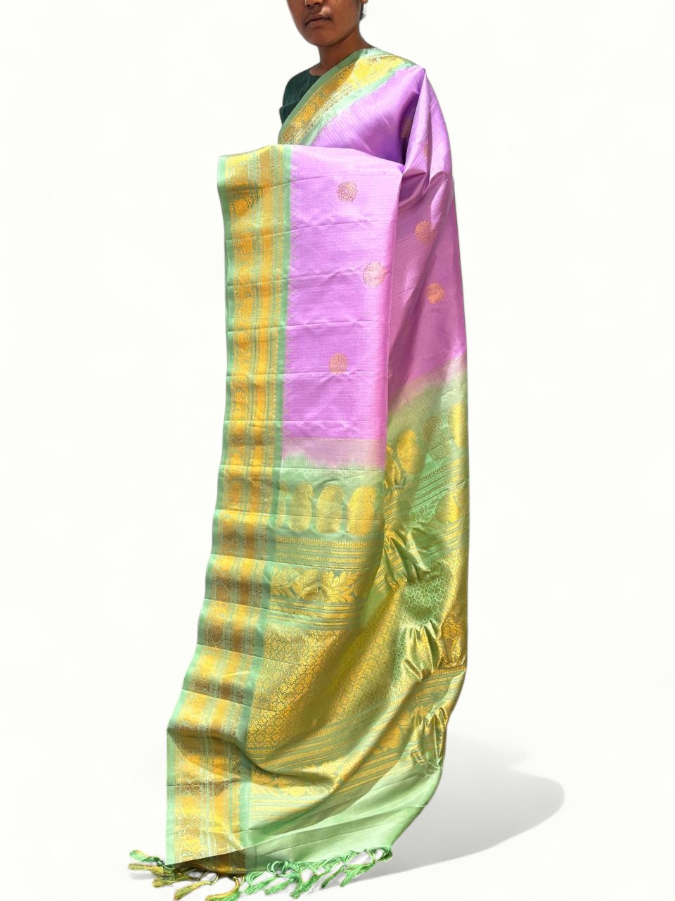 Pure Gadwal Silk Baby Pink Green