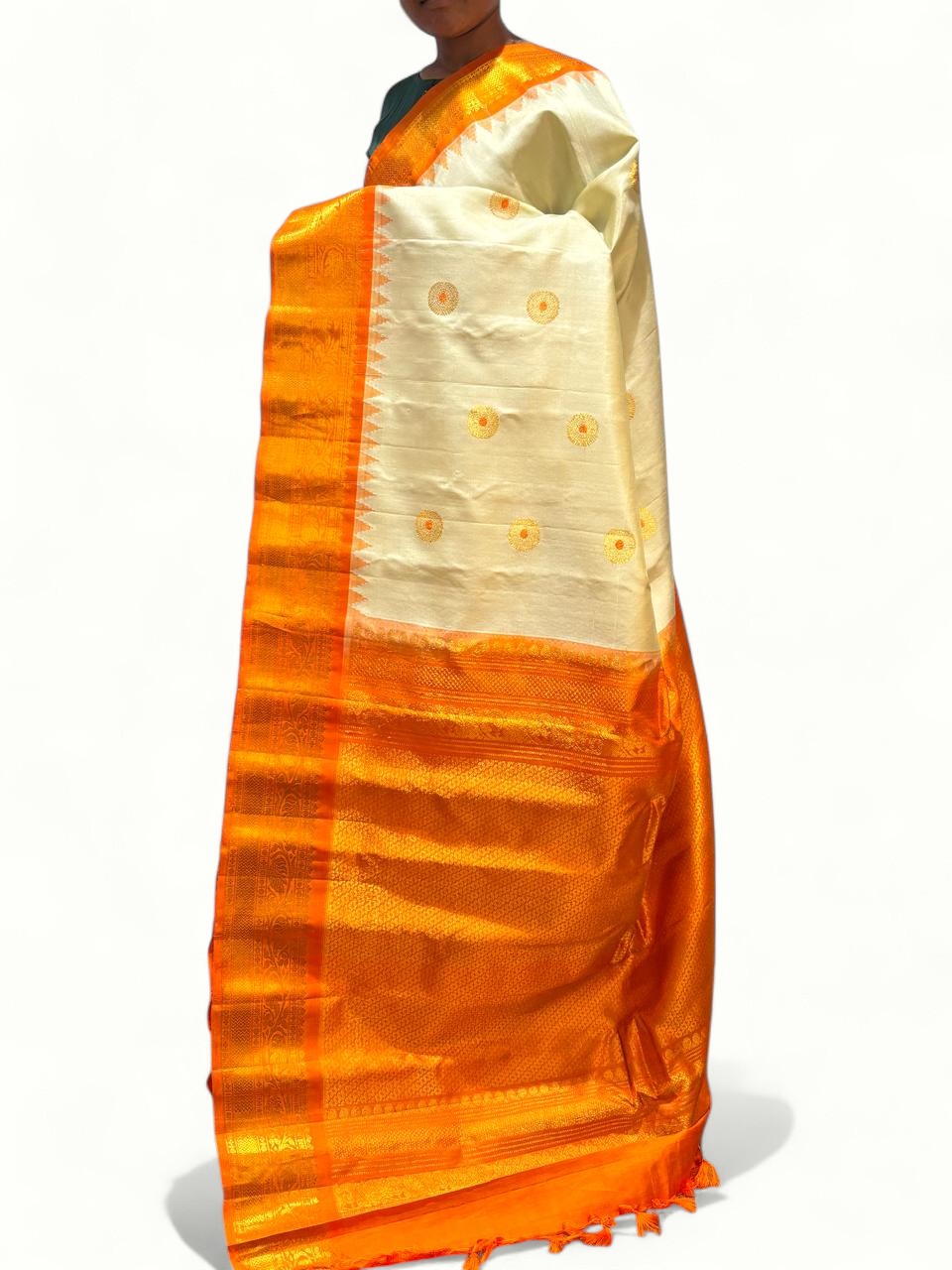 Pure Gadwal Silk Cream Orange