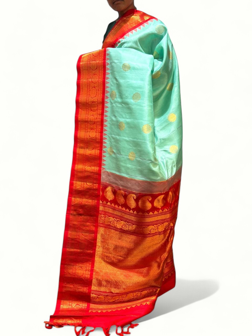 Pure Gadwal Silk Sea Green Orange