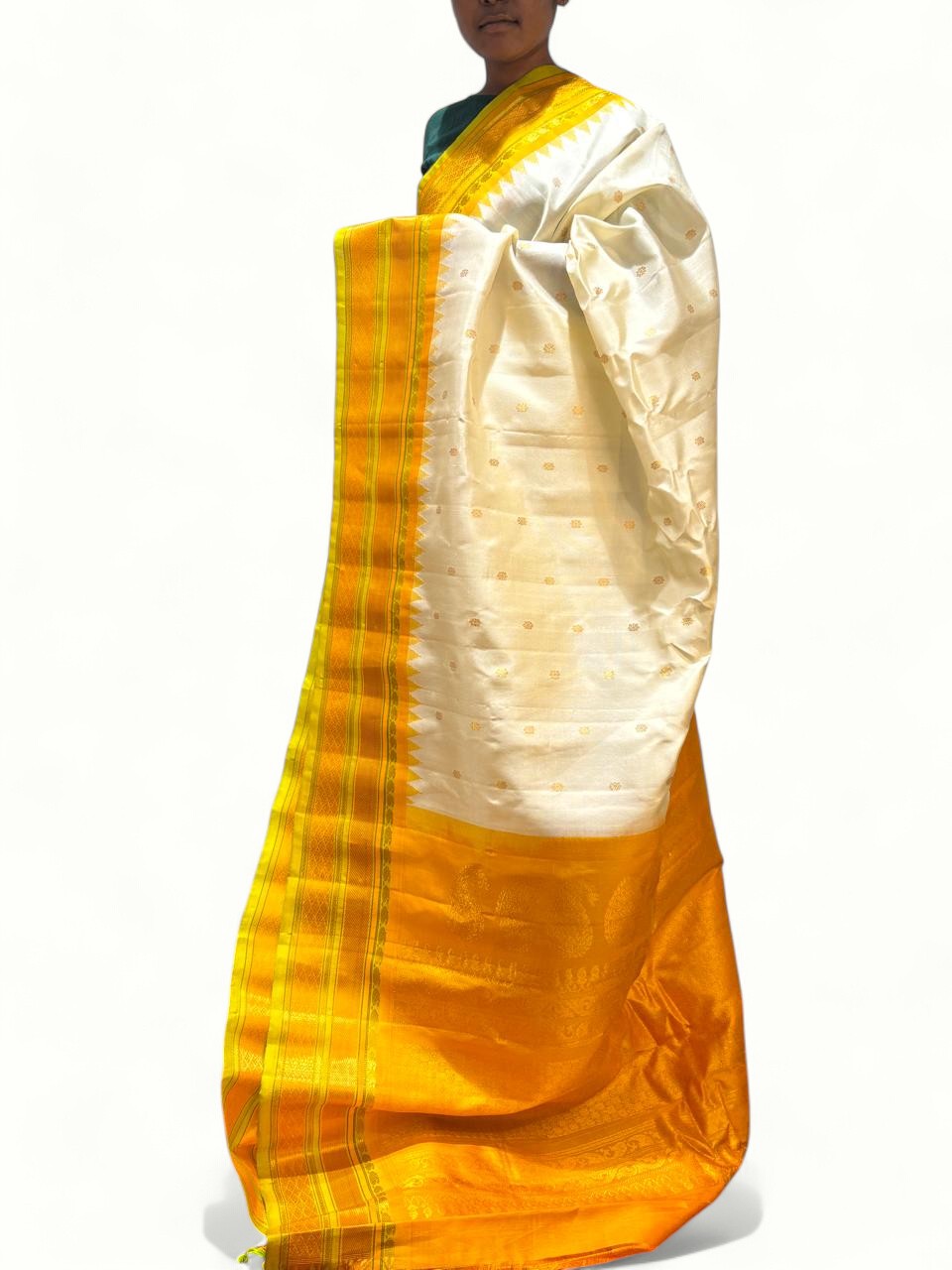 Pure Gadwal Silk Cream Yellow