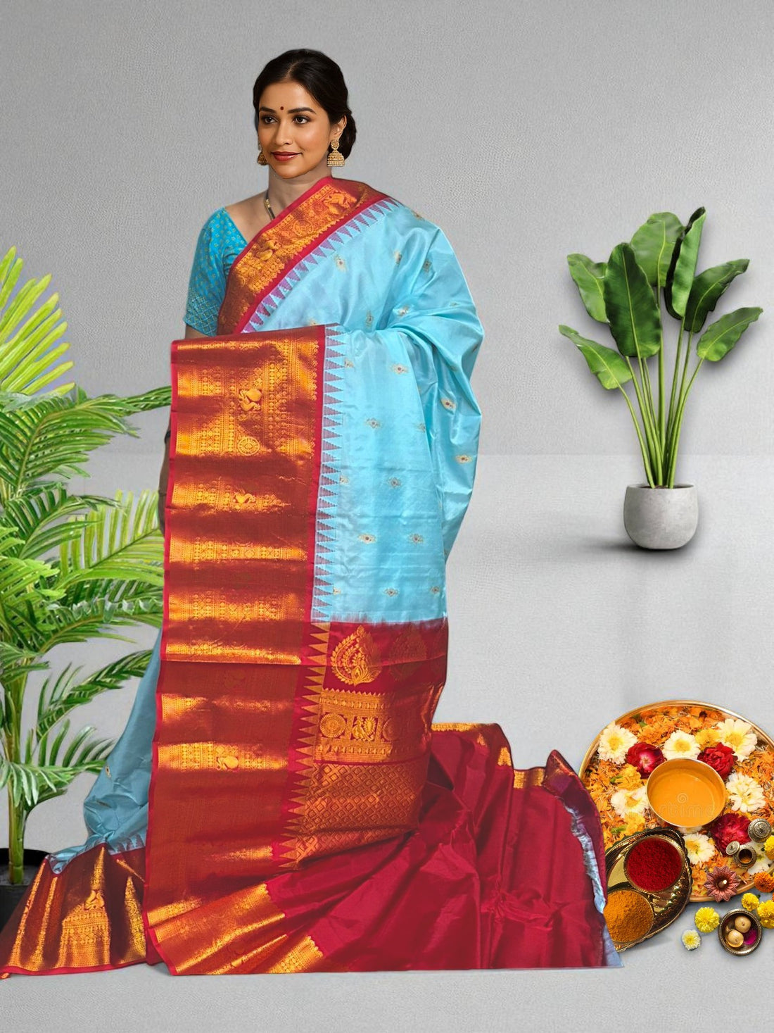GADWAL SILK SARI SEAGREEN
