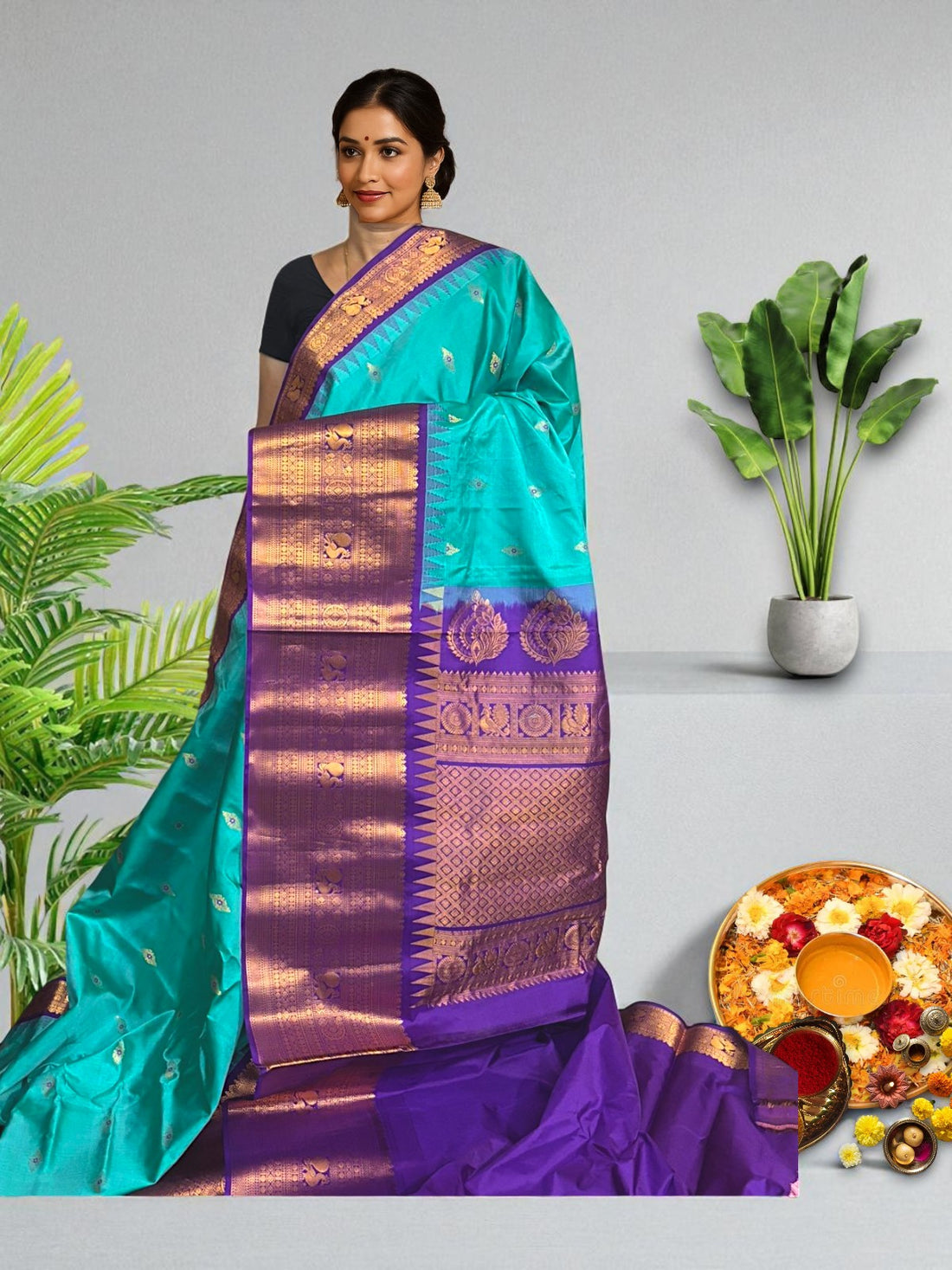GADWAL PURE SILK HANDLOOM SAREE SEAGREEN