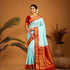 PURE GADWAL SILK BODY BUTTI LIGHT BLUE PALLU RED SMALL BORDER AND BLOUSE RED SAREE - pochampallysarees.com
