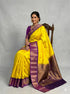 Traditional Vibrant Yellow Pure Gadwal Silk Saree with Rich Purple Zari Border & Matching Blouse - pochampallysarees.com