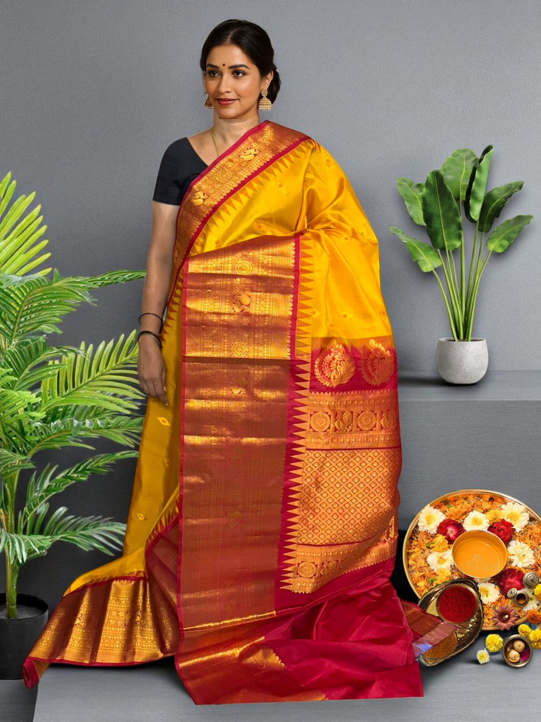 GADWAL PURE SILK HANDLOOM SAREE YELLOW