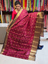 Pure kanchipuram tissue silk saree Mejenta Pink with Naviblue Checks floral design motif and long rich floral design border - pochampallysarees.com