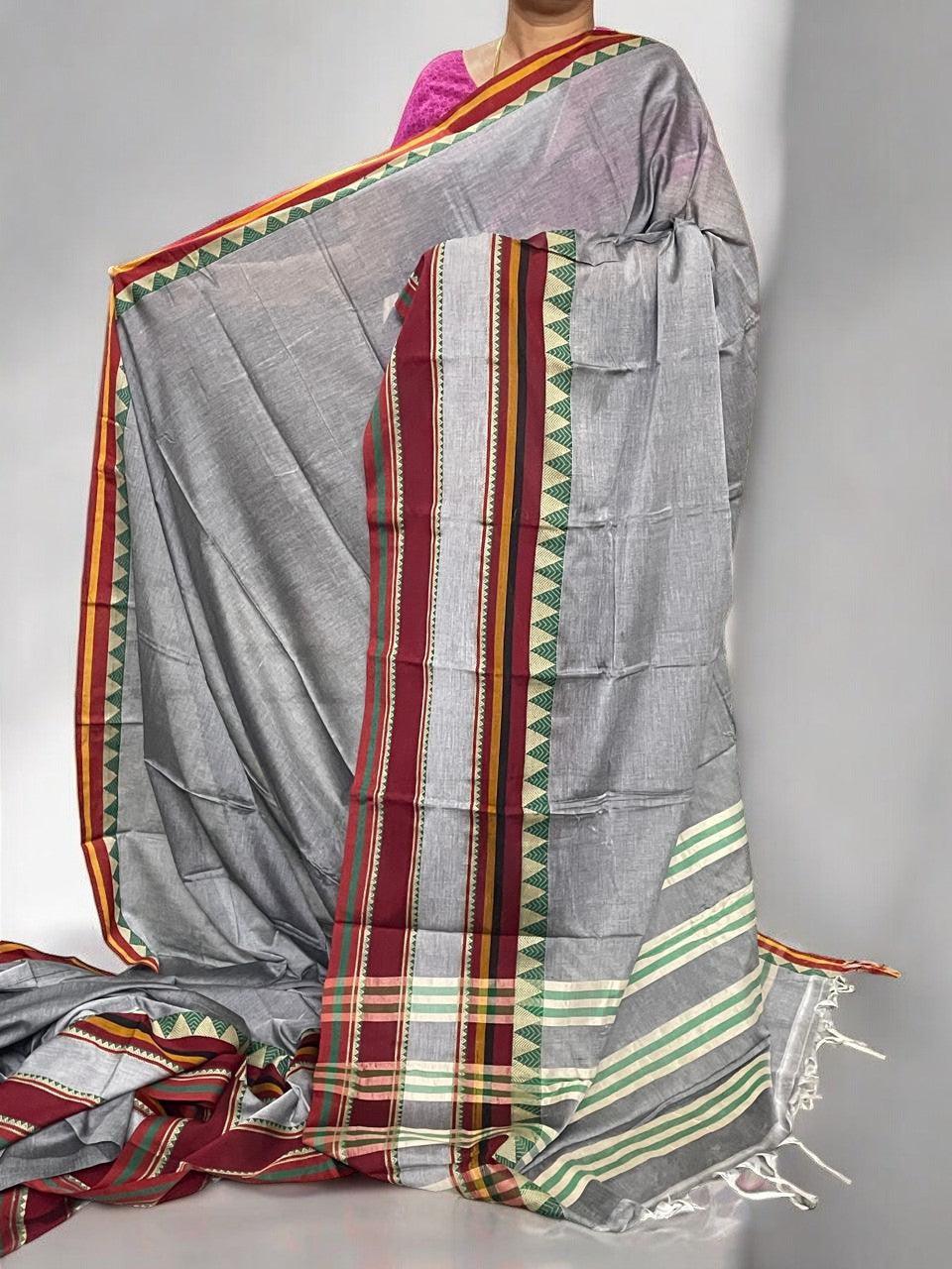 PURE NARAYANPET COTTON GRAY SARI - pochampallysarees.com