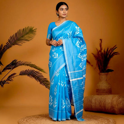 Pure-Pochampally-Ikkat-Silk-Blue-Sari-pochampallysarees.com