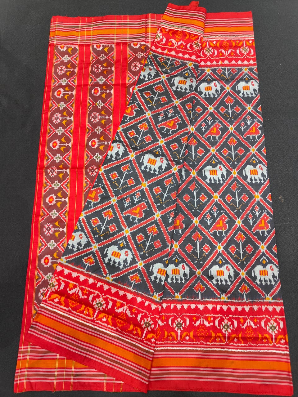 Pochampally Ikkat Silk Patola Black Sari
