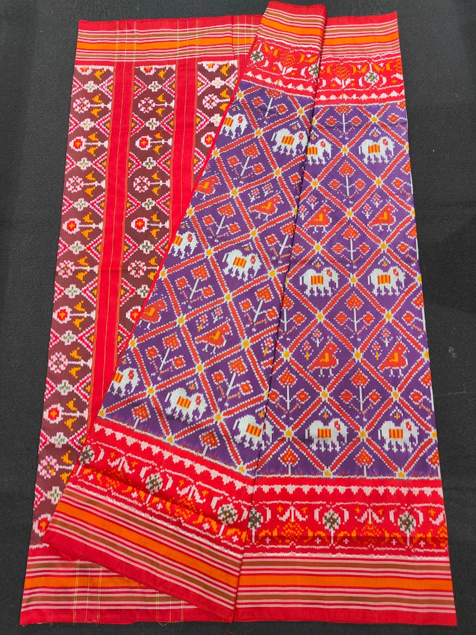 Pochampally Ikkat Silk PatolaVoilet With Red Sari