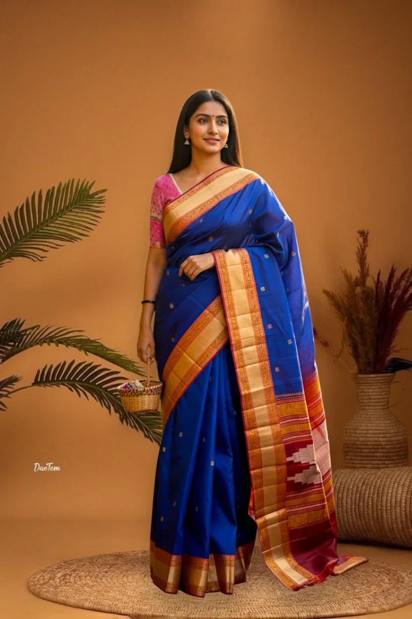 Pure-Soft-Silk-Blue-Red-Sari-pochampallysarees.com