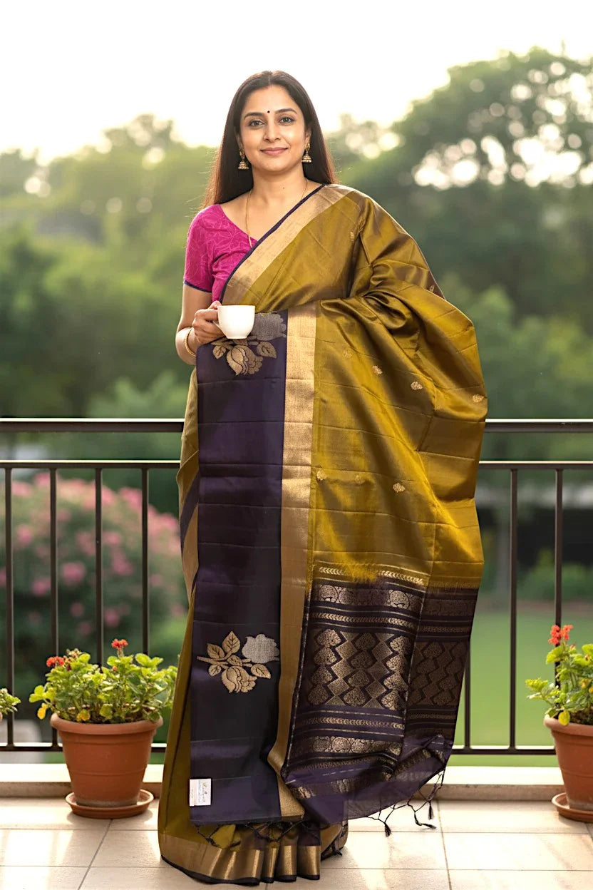 Pure-Soft-Silk-Gold-Chocolate-Sari-pochampallysarees.com