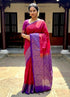 Luxury Soft Silk Saree in Orange & Violet | Gold Zari Butta Design - pochampallysarees.com