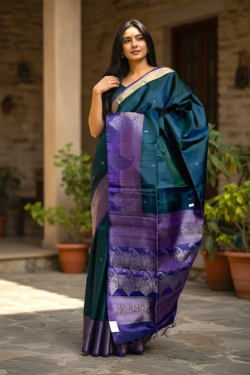 Pure-Soft-Silk-Picock-Blue-Lavende-rSari-pochampallysarees.com