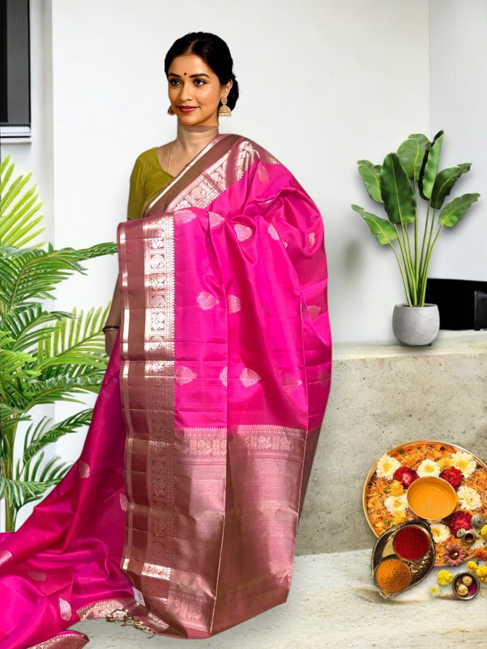 PURE SOFT SILK PINK BROWN SARI
