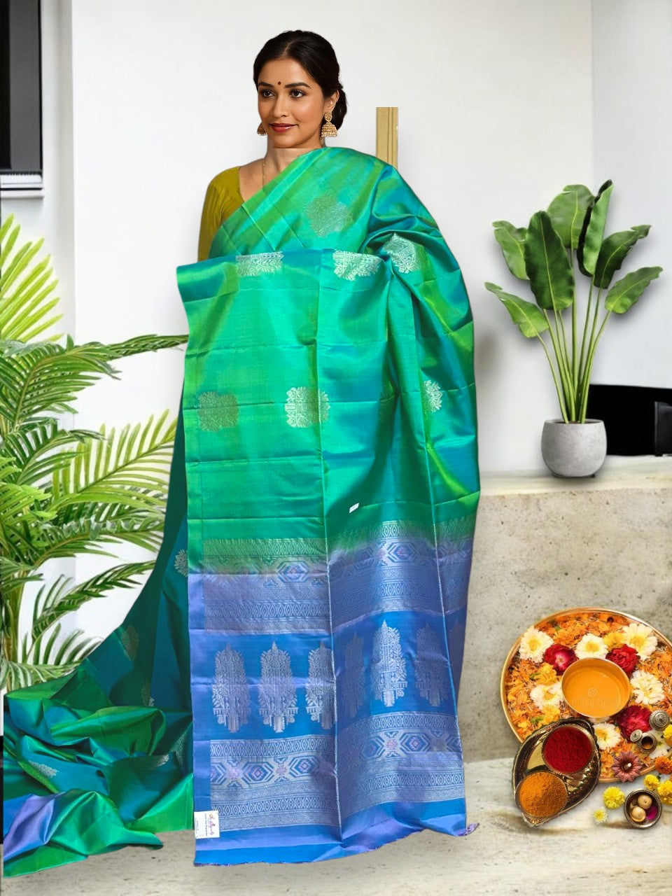 PURE SOFT SILK SEAGREEN SARI