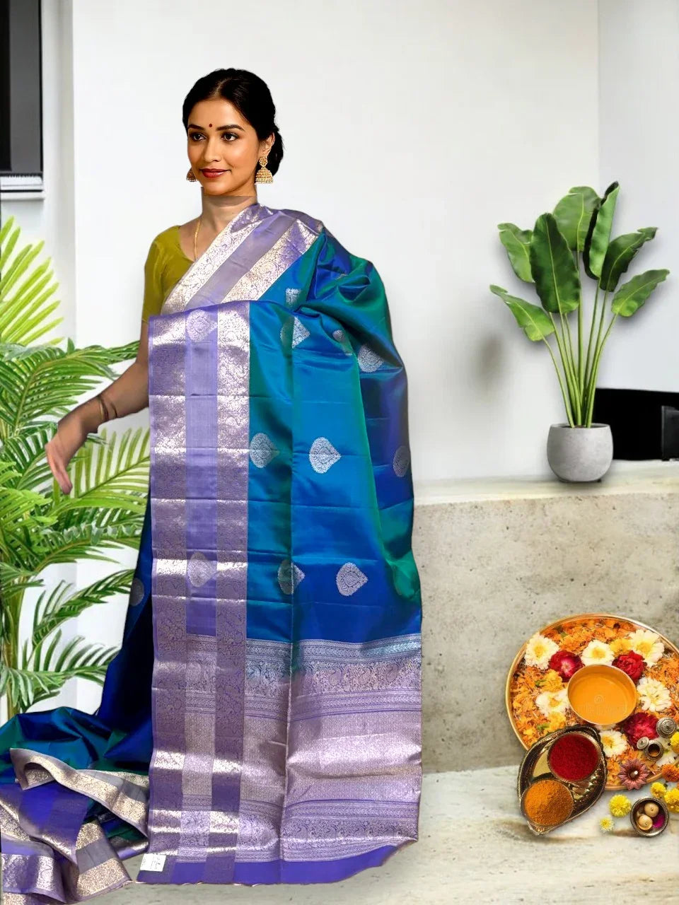 Rama Green Color Designer Kanchi Pure Soft Silk Saree