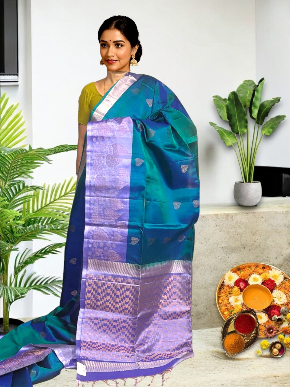 PURE SOFT SILK RAMA GREEN SARI