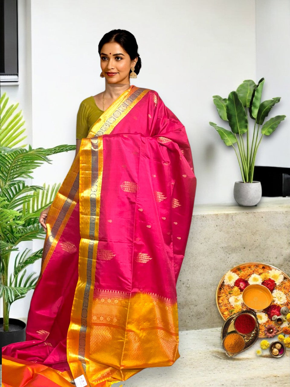 Red Gold Color Designer Kanchi Pure Soft Silk Saree