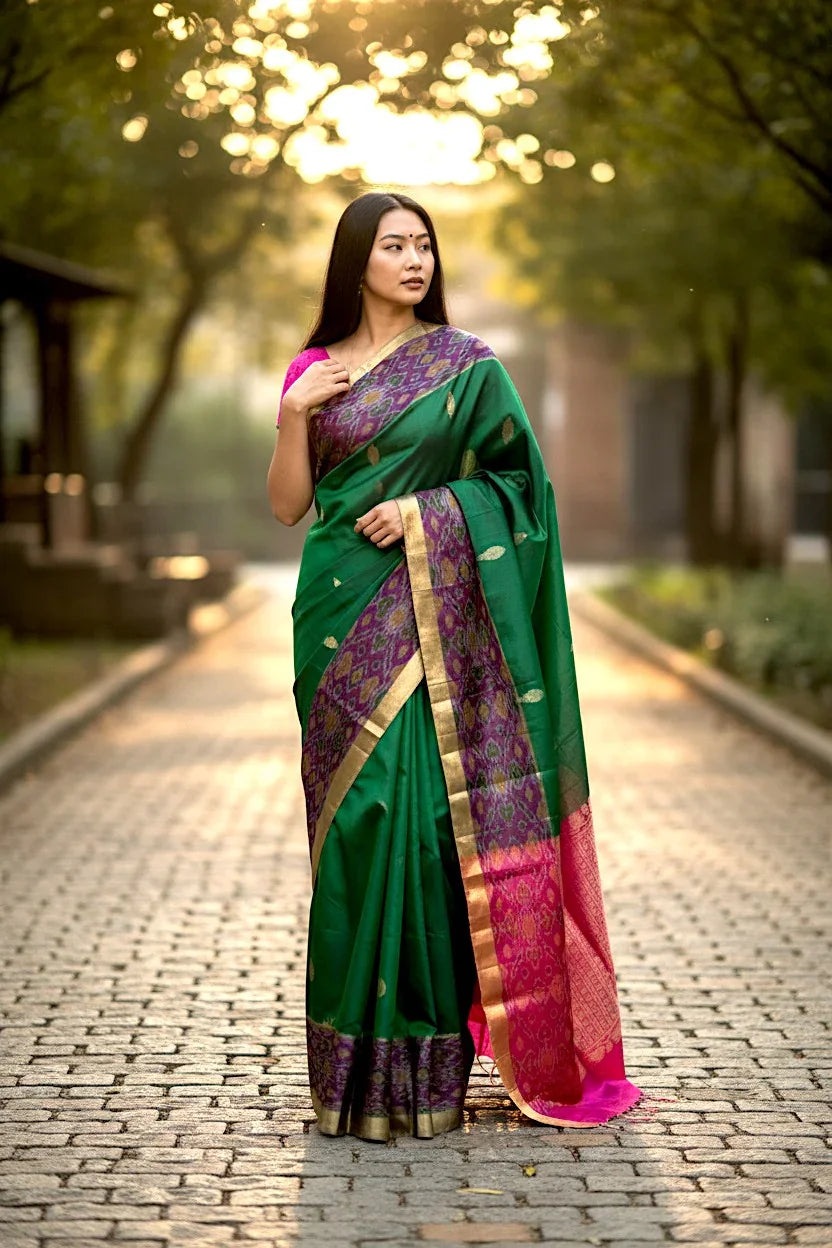 Pure-Soft-Silk-green-Pink-Sari-pochampallysarees.com