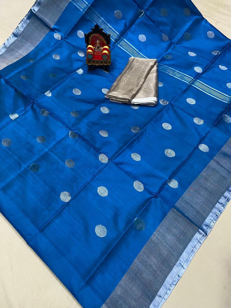 Pure Uppada Silver Coin Buta Saree - pochampallysarees.com