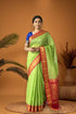 Pure Gadwal Cotton Sari Green Red -C01 - pochampallysarees.com
