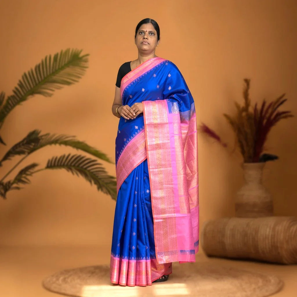 Pure-gadwal-Silk-Blue-Pink-Sari_pochampallysarees.com