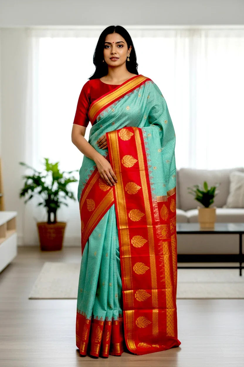 GADWAL SILK SEAGREEN SARI - pochampallysarees.com