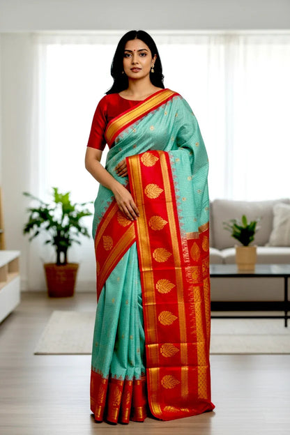 GADWAL SILK SEAGREEN SARI - pochampallysarees.com