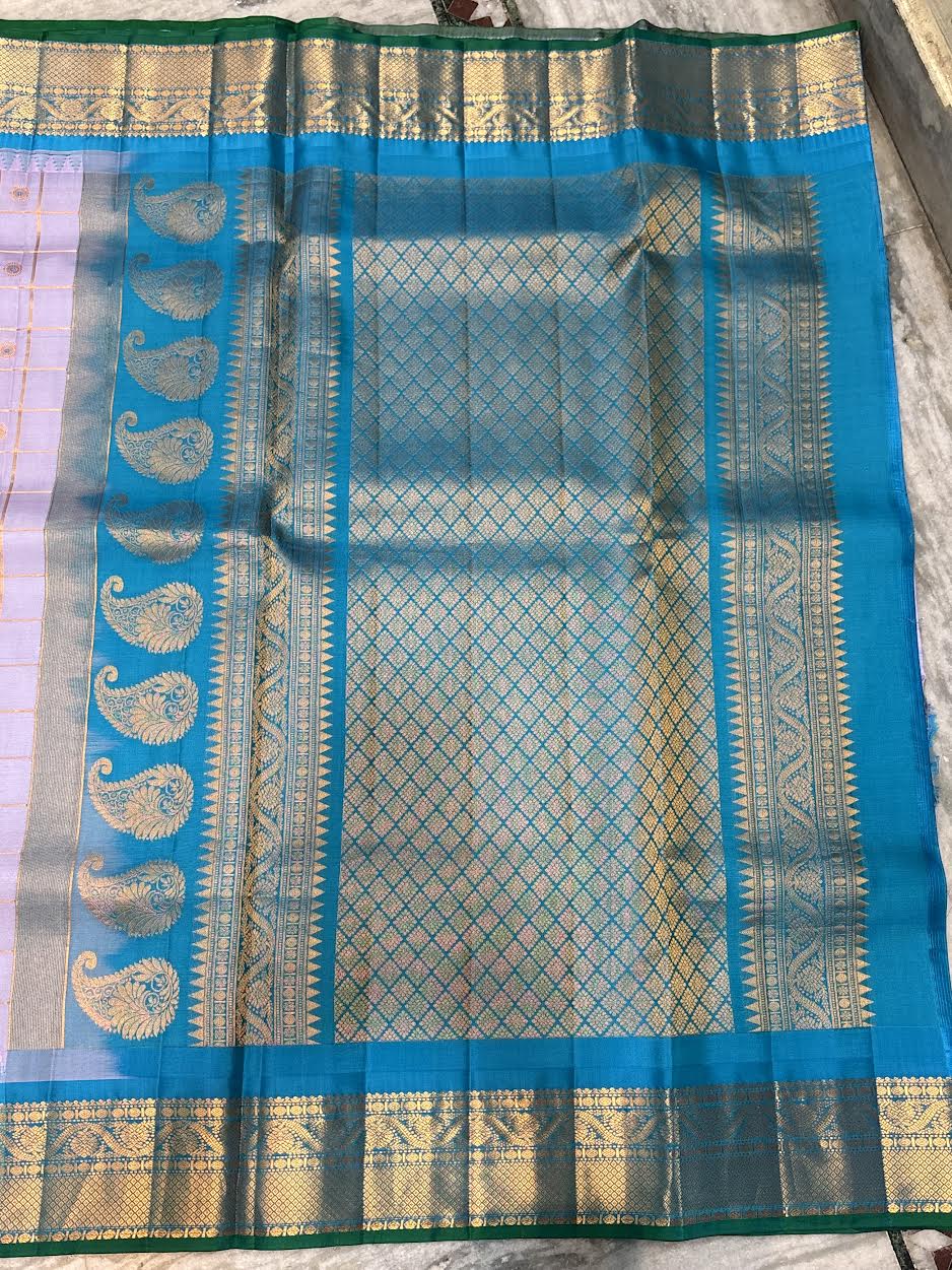 Pure Gadwal Silk Lavender &amp; Teal Blue Saree