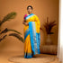 POCHAMPALLY IKKAT SILK MIDDLE YELLOW PLAIN BORDER BLUE PALLU AND BLOUSE SAME AS IKKAT DESIGN SARI - pochampallysarees.com