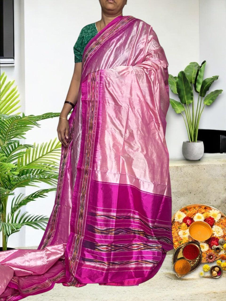 Semi Pochampally Ikkat Silk light Mejenta Pink Sari