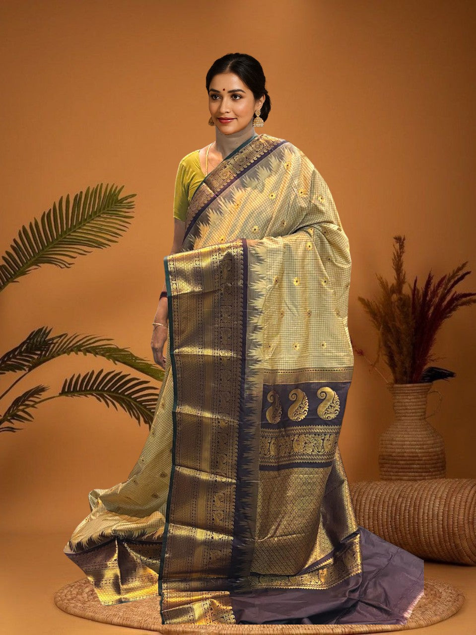 Semi-gadwal-Silk-Cream-Chocolate-Sari-pochampallysarees.com