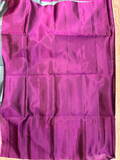 Kanchi Soft Silk Saree in Teal Blue with Contrast Purple Gold Zari Border | Includes Unstitched Blouse - pochampallysarees.com
