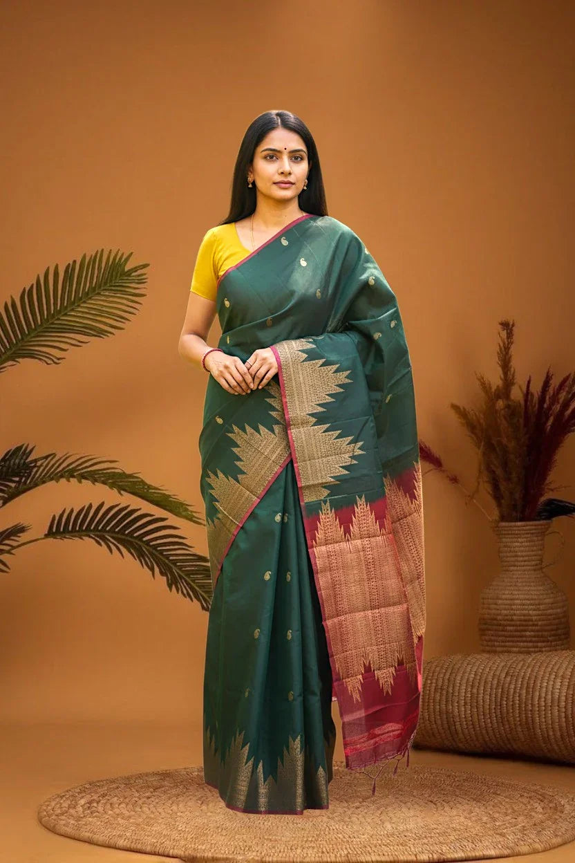 Soft-Silk-Bottle-Green-Maroon-Sari-pochampallysarees.com
