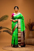 PURE SOFT SILK SAREE GREEN AND CHOCOLATE WITH ALLOVER ZARI WEAVES IN BORDER KANCHI STYLE - pochampallysarees.com