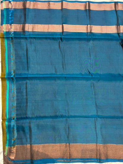 Elegant Olive Green Pure Soft Silk Saree with Teal Blue Zari Pallu | Traditional Festive Wear - pochampallysarees.com