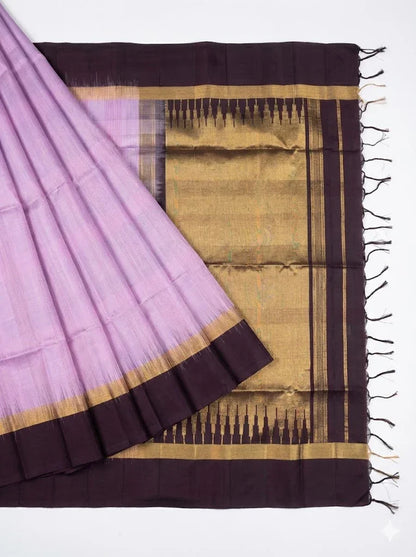 Elegant Pastel Pink Soft Silk Saree with Contrast Dark Coffee-Black Zari Border &amp; Designer Pallu - pochampallysarees.com