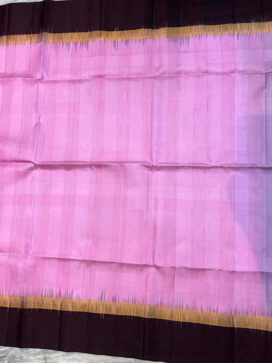 Elegant Pastel Pink Soft Silk Saree with Contrast Dark Coffee-Black Zari Border &amp; Designer Pallu - pochampallysarees.com