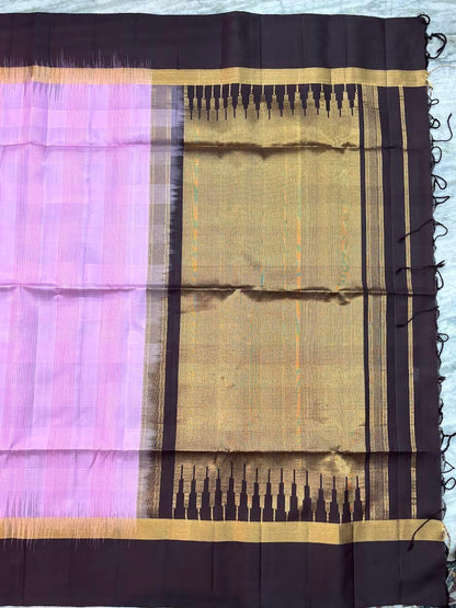 Elegant Pastel Pink Soft Silk Saree with Contrast Dark Coffee-Black Zari Border &amp; Designer Pallu - pochampallysarees.com