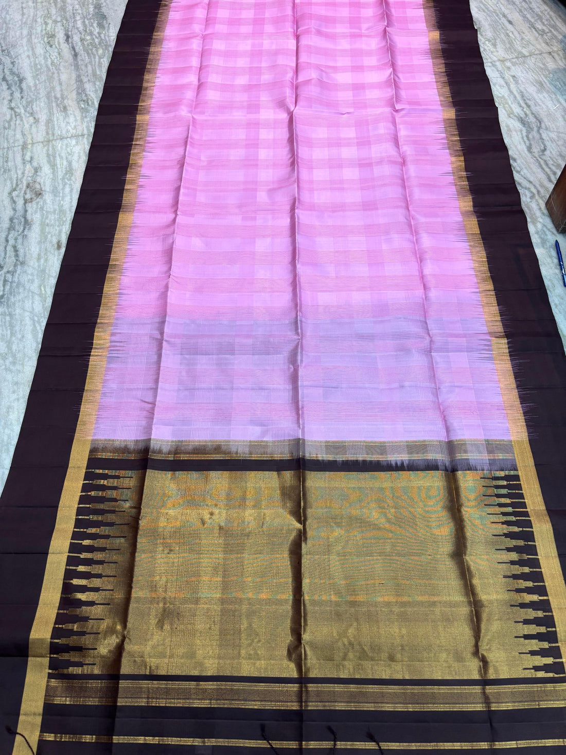 Elegant Pastel Pink Soft Silk Saree with Contrast Dark Coffee-Black Zari Border &amp; Designer Pallu - pochampallysarees.com