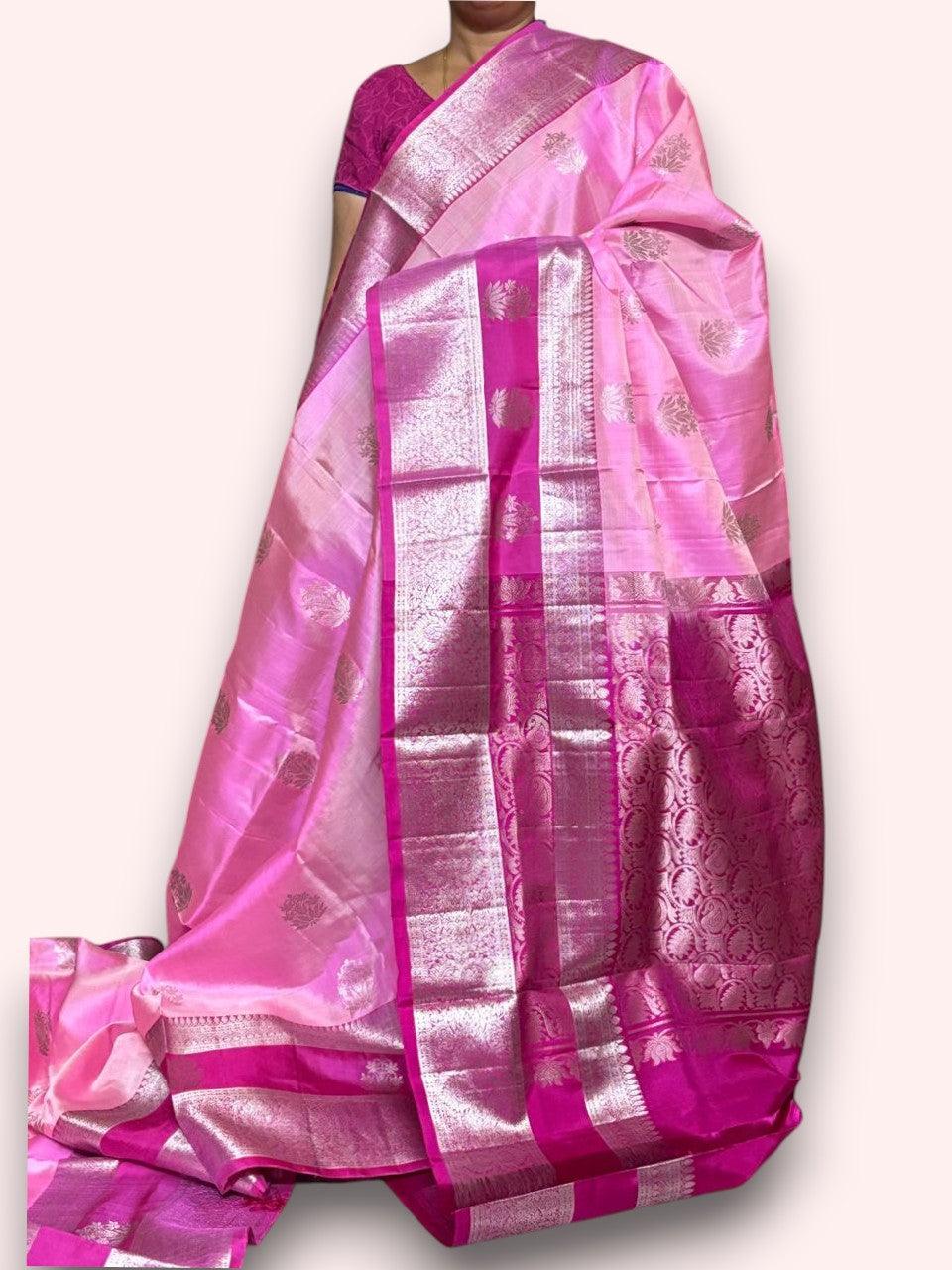 PURE SOFT SILK LIGHT PINK WITH PINK SARI