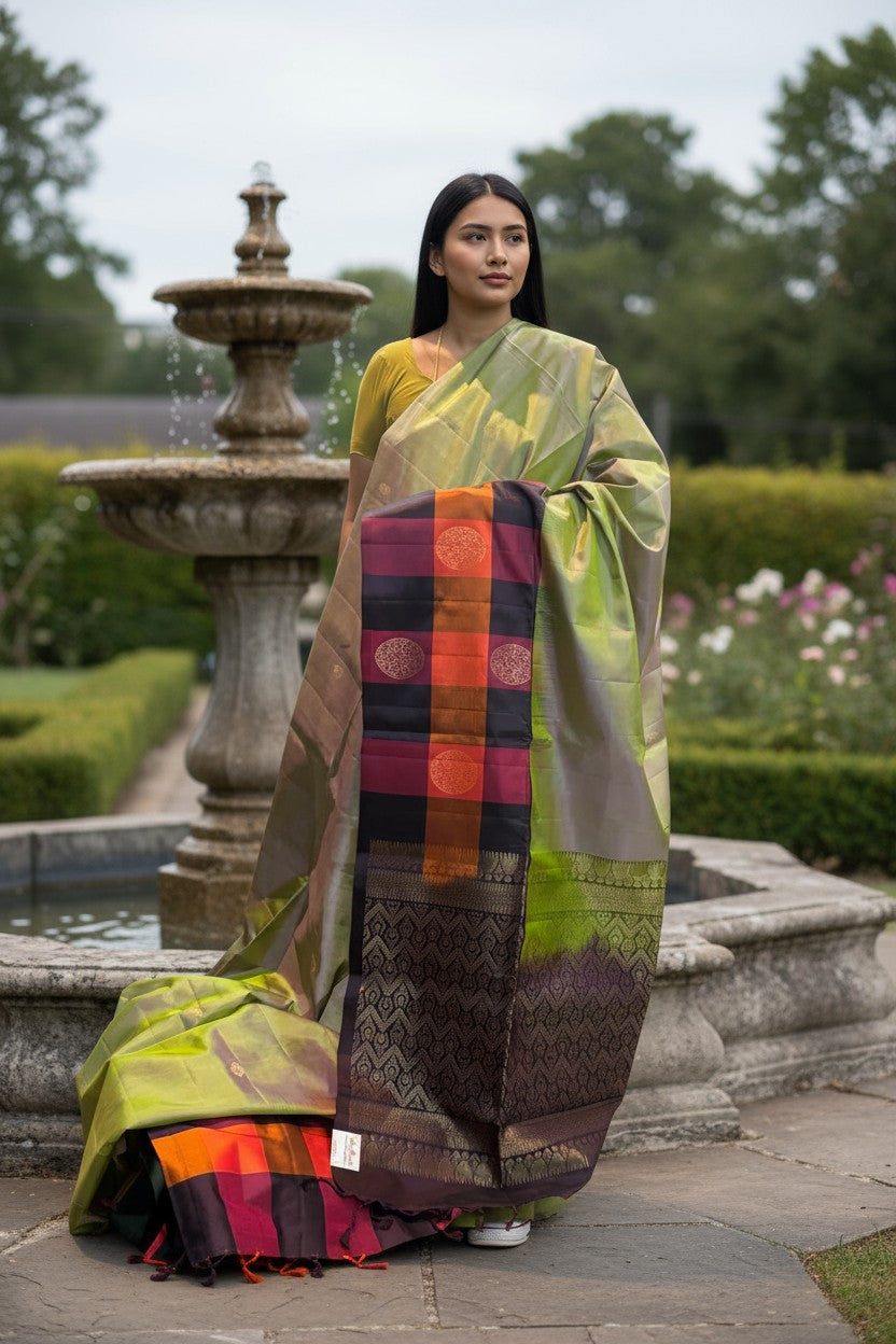 Soft-Silk-Pista-Green-Chocolate-Sari-pochampallysarees.com